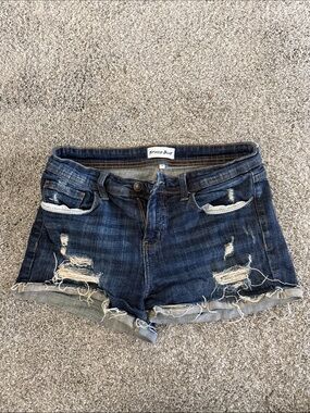 Women's Distressed Dark Blue Denim Shorts Size 28